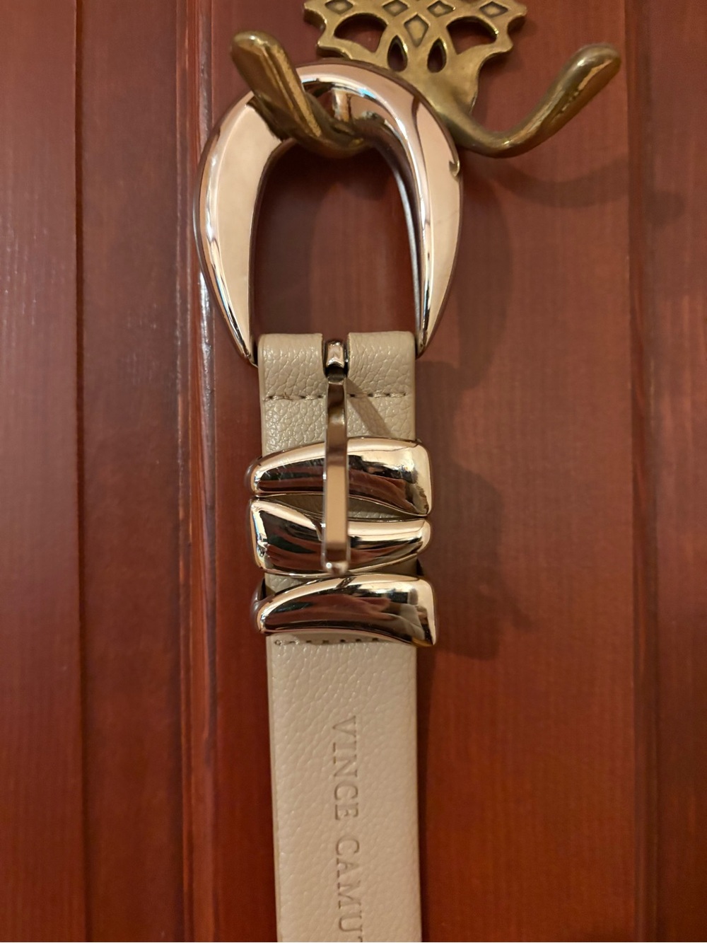 Vince Camuto Ivory Belt with Gold Buckle